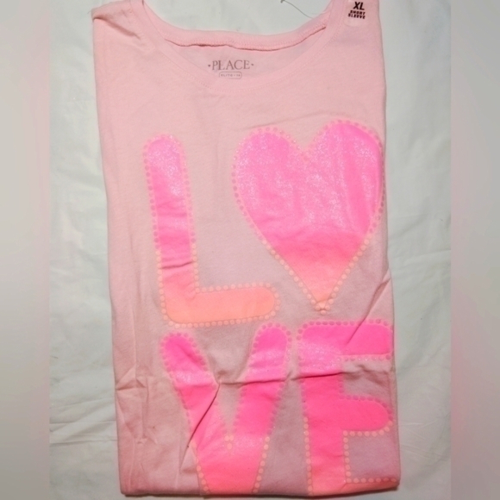 The Children's Place Glittery LOVE Short Sleeve Shirt- 14/16